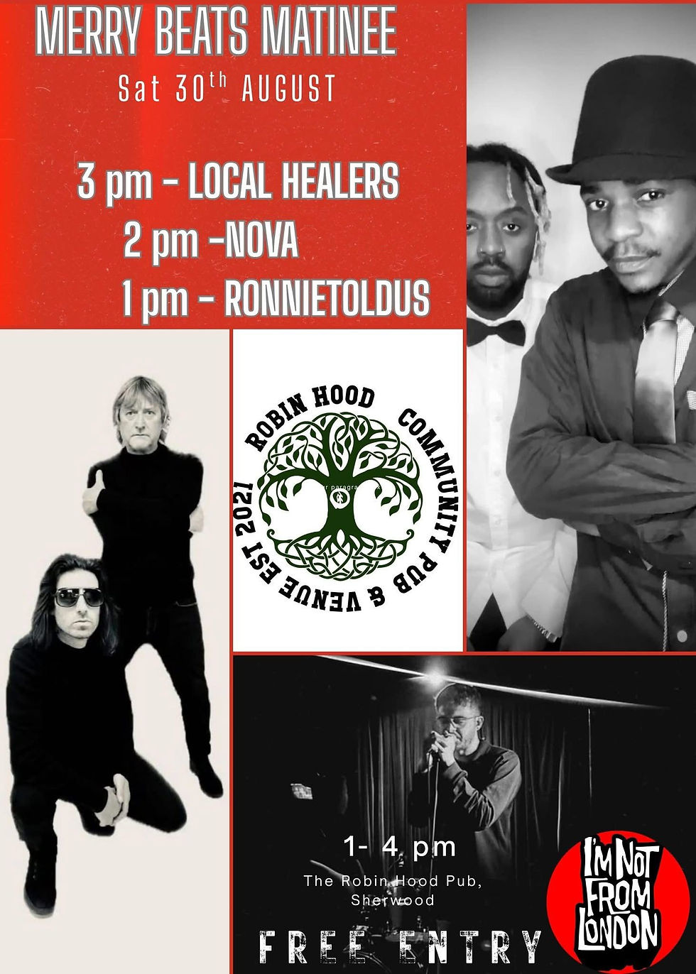 Sat 30th August: Merry Beats Matinee' @ The Robin Hood: LOCAL HEALERS // NOVA // RONNIETOLDUS