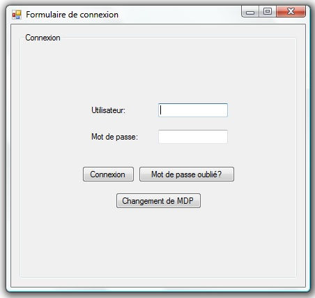 Page de connexion à l'application