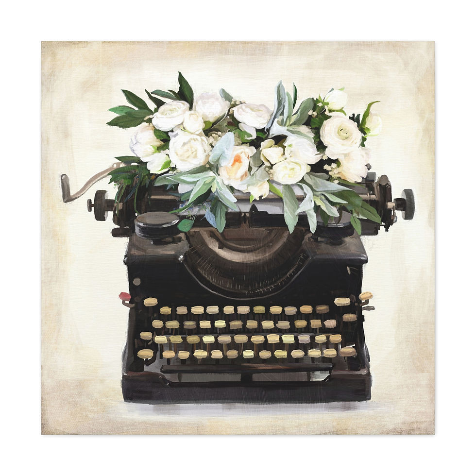 Thumbnail: Old Typewriter with Flowers Painting Print Digital Painting Nursery Art Canvas