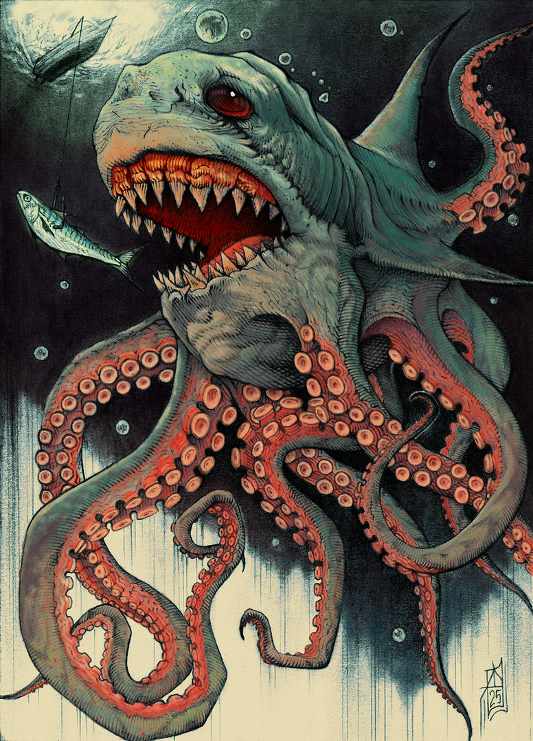 Sharktopus fantasy creature painting