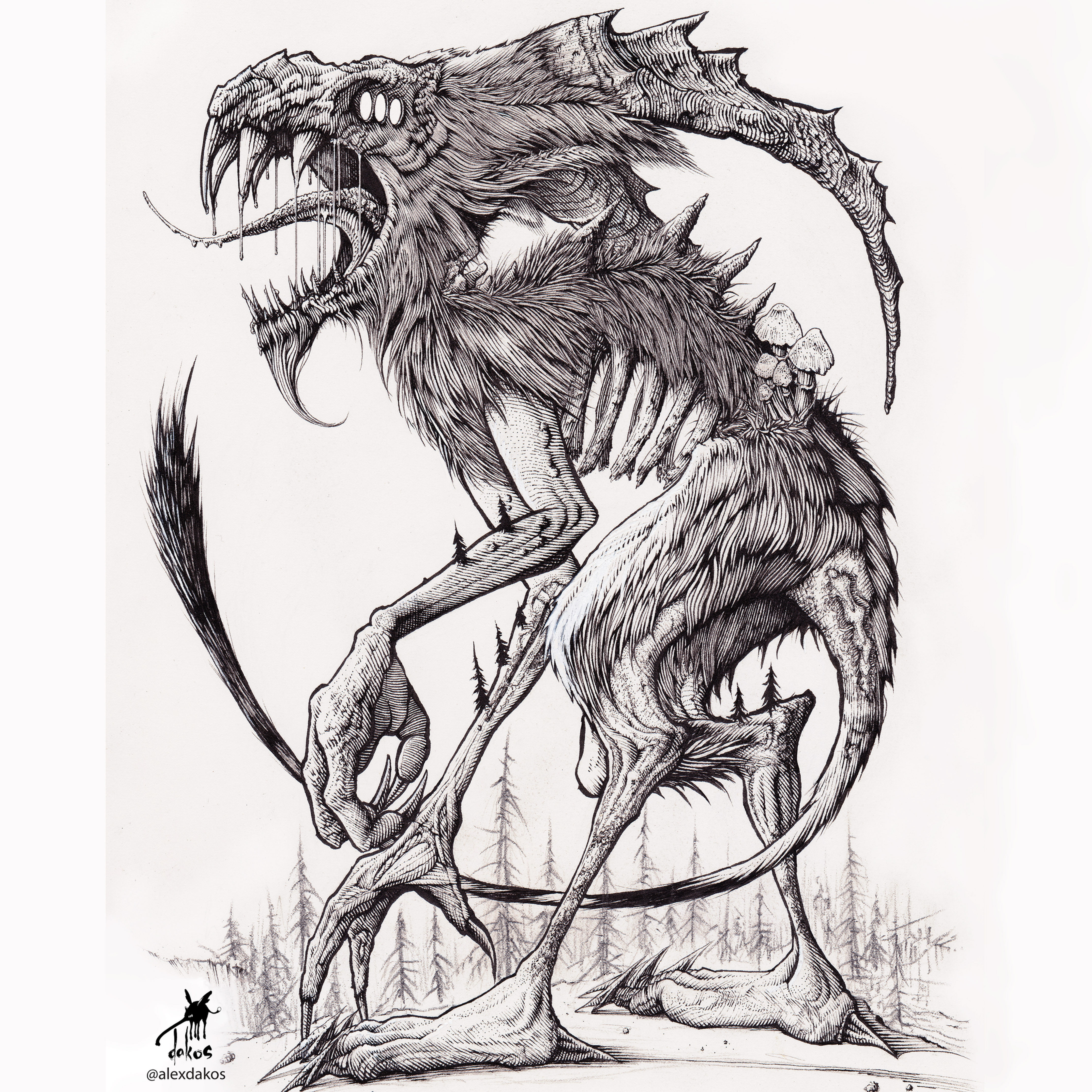 Wendigo drawing by Alex Dakos