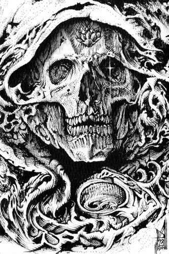 Abstract Skull Portrait | Ink drawing | art print by Alex Dakos