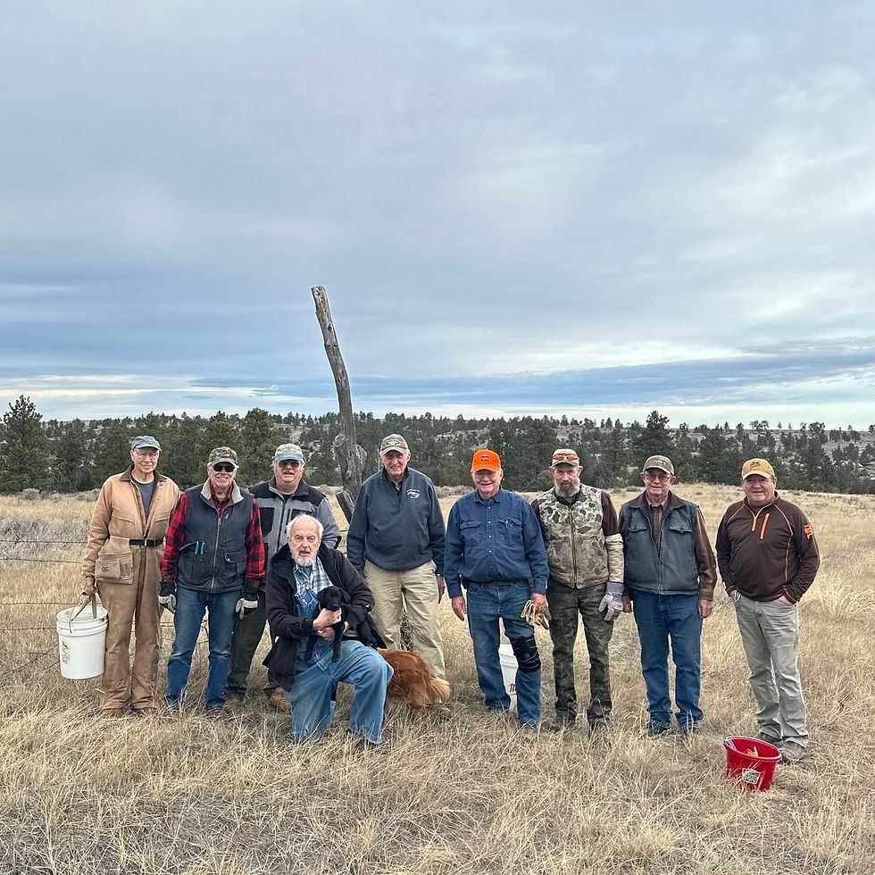 Members of the mighty Yellowstone Area National Smokejumper Association on location in the Yellowstone Wildlife Management Area, November 2023. The task this day was removing barbed wire with Pheasants Forever who manage YWMA for Montana Fish and Game.