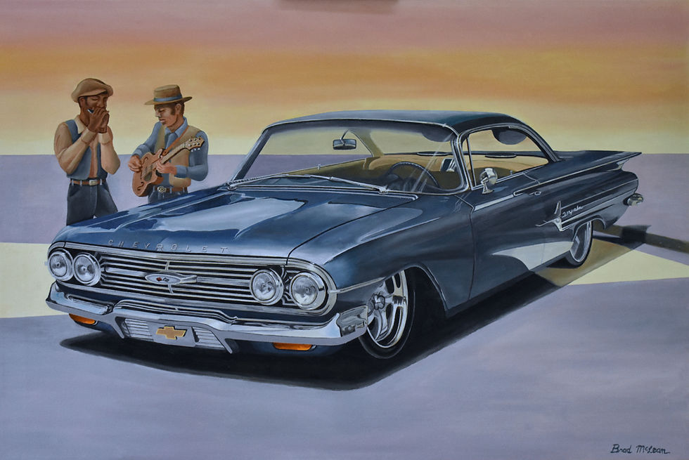 Blue Classic Car Oil Painting
