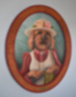 Thumbnail: Crocheting Dog Framed Oval Oil Painting