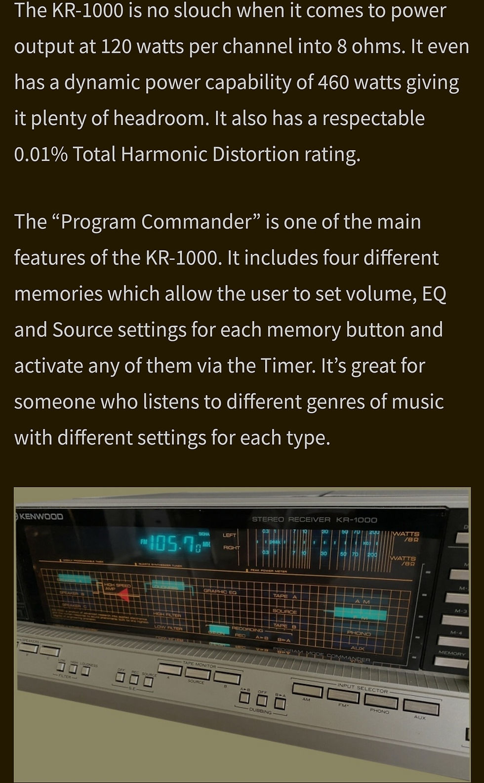 Thumbnail: Kenwood KR-1000 Galaxy Commander 120wpc Monster Stereo Receiver