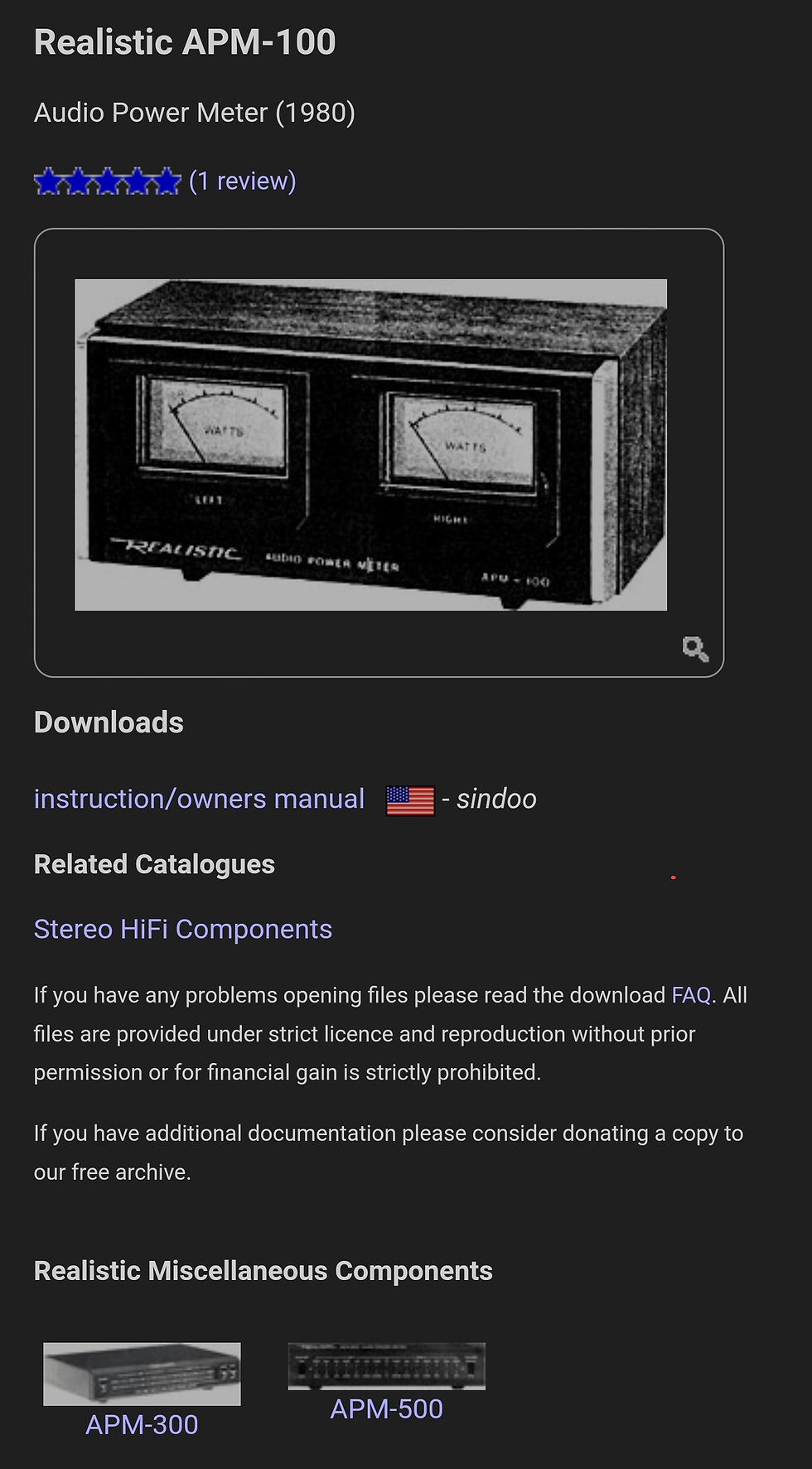 Thumbnail: Realistic APM-100 Stereo Audio Output VU Meter - Passive