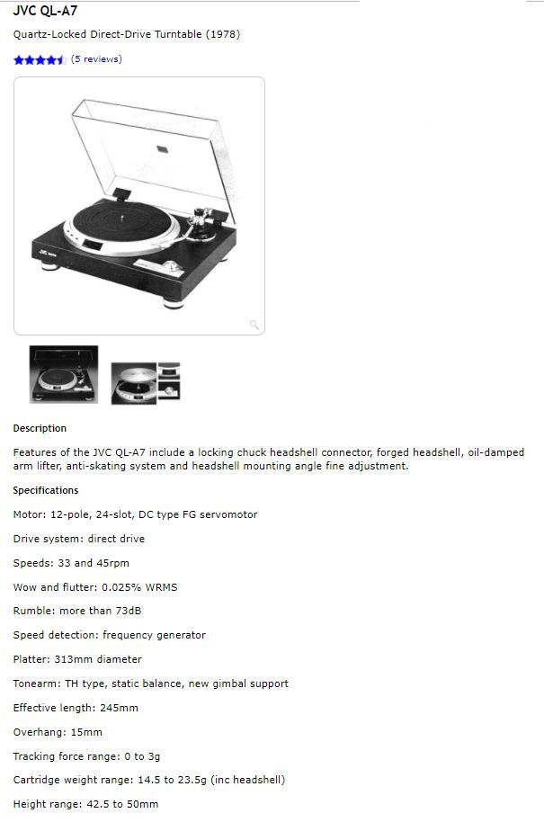 Thumbnail: JVC QL-A7 Quartz Locked Direct Drive Turntable w/ A/T Cartridge