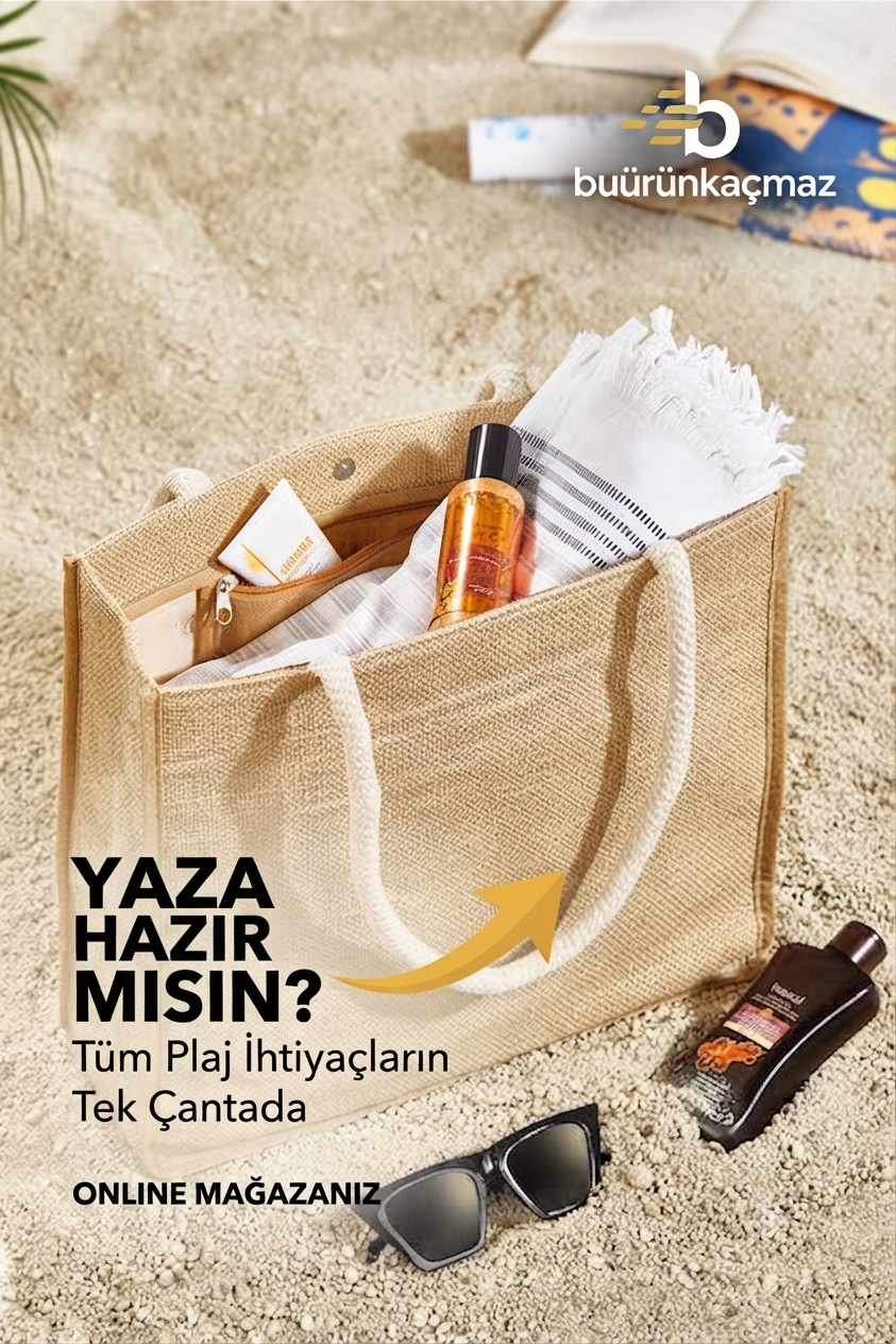 Serstil Kahverengi Hasır Yuvarlak Ip Askılı Plaj Çantası