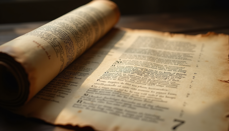 Eye-level view of an ancient scroll opened to a passage of 2nd Corinthians 7
