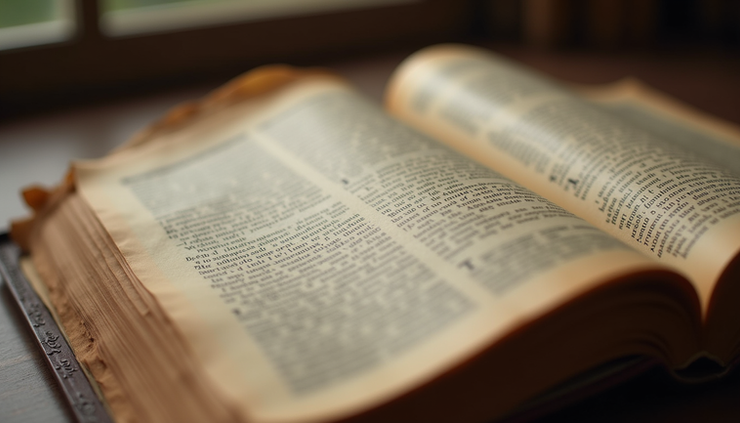 Eye-level view of an ancient scroll of the Bible opened to the book of 2nd John