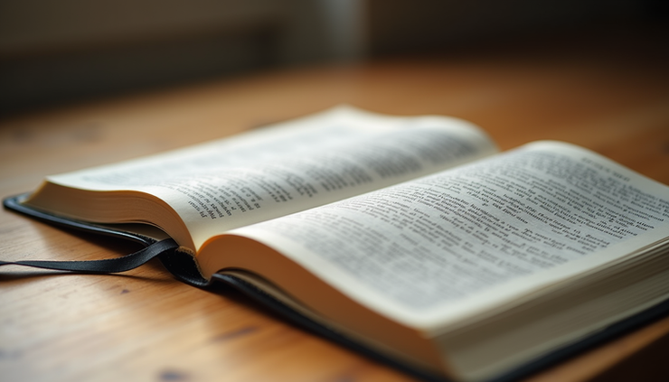 Eye-level view of an open ancient Bible showing 2nd Corinthians 8 text