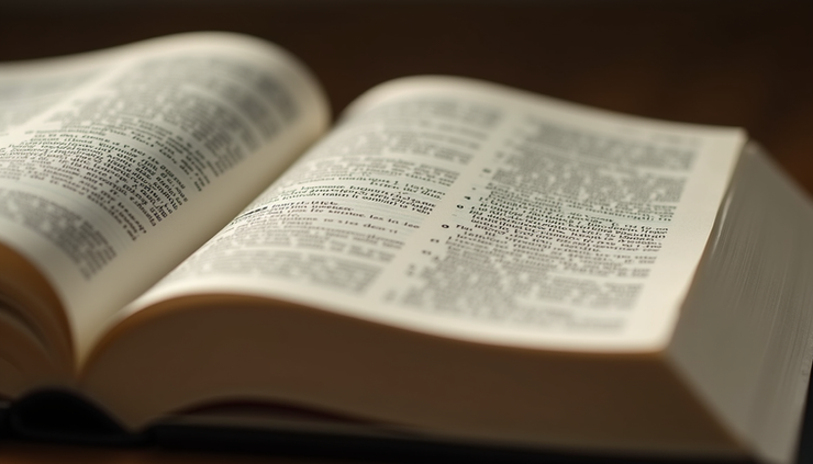 Close-up view of an open Bible showing 1st Corinthians 13 with a soft light illuminating the text