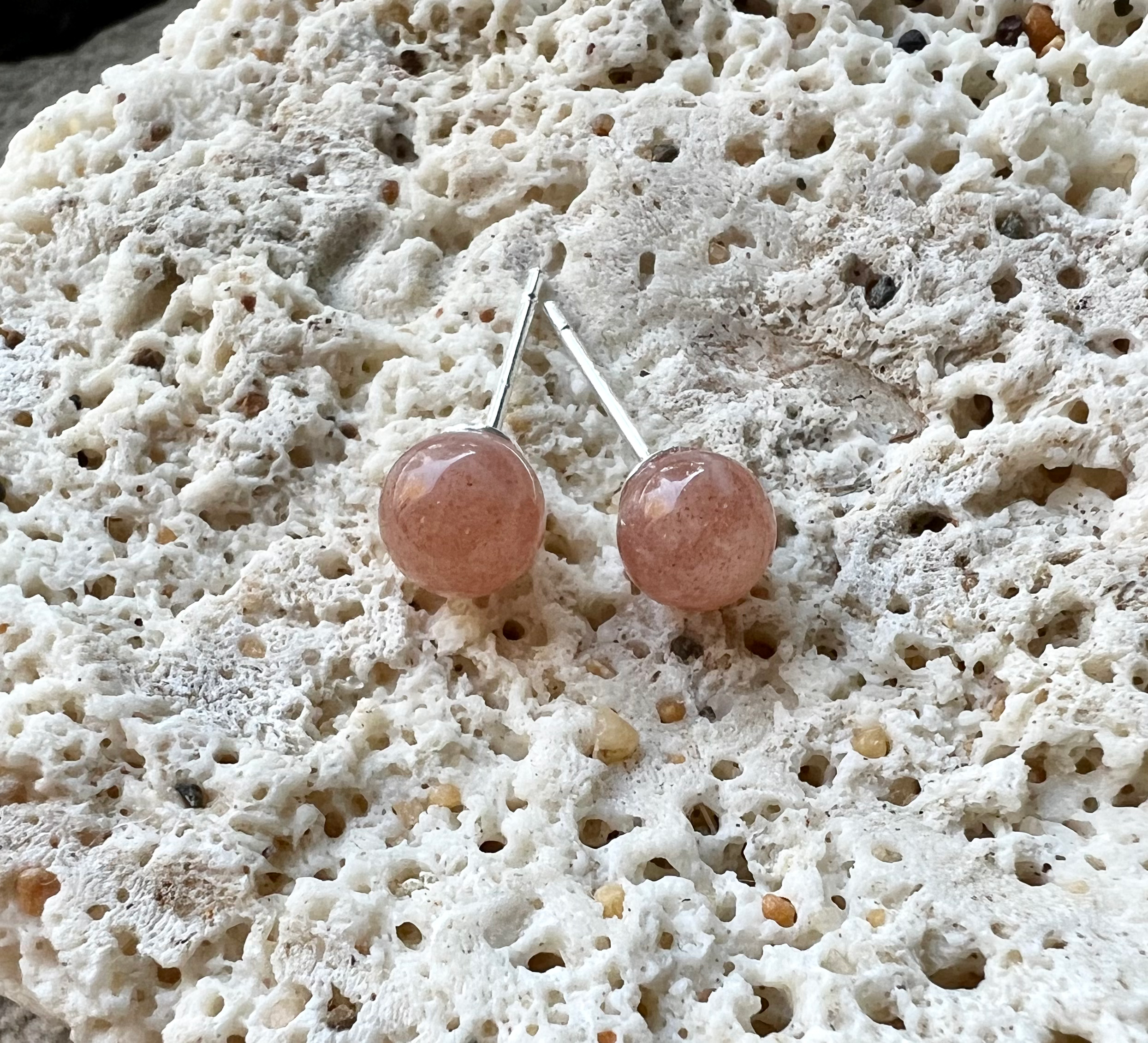 Peach Moonstone Crystal Stud Earrings