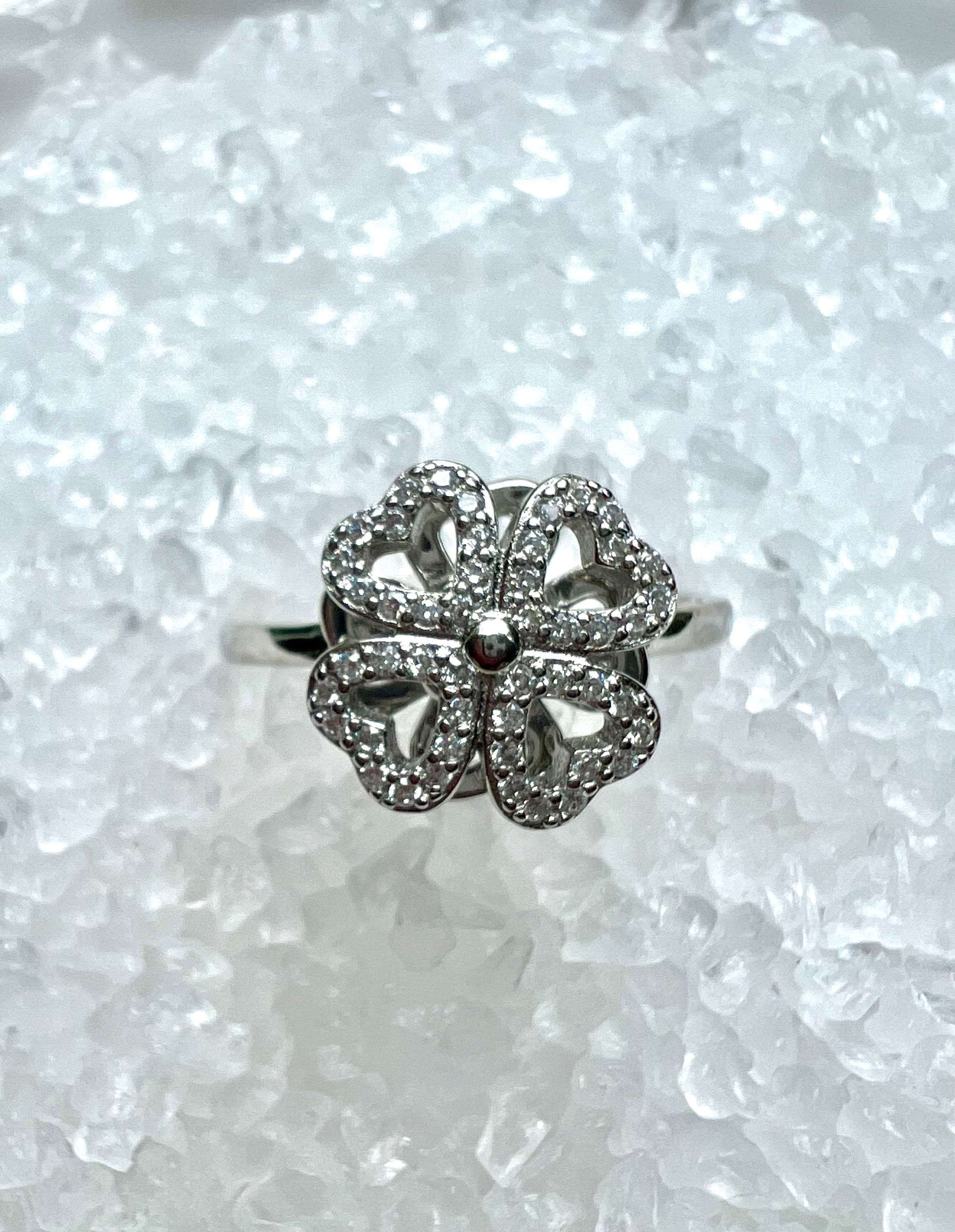 Anti-anxiety ring sterling silver - four leaf clover 