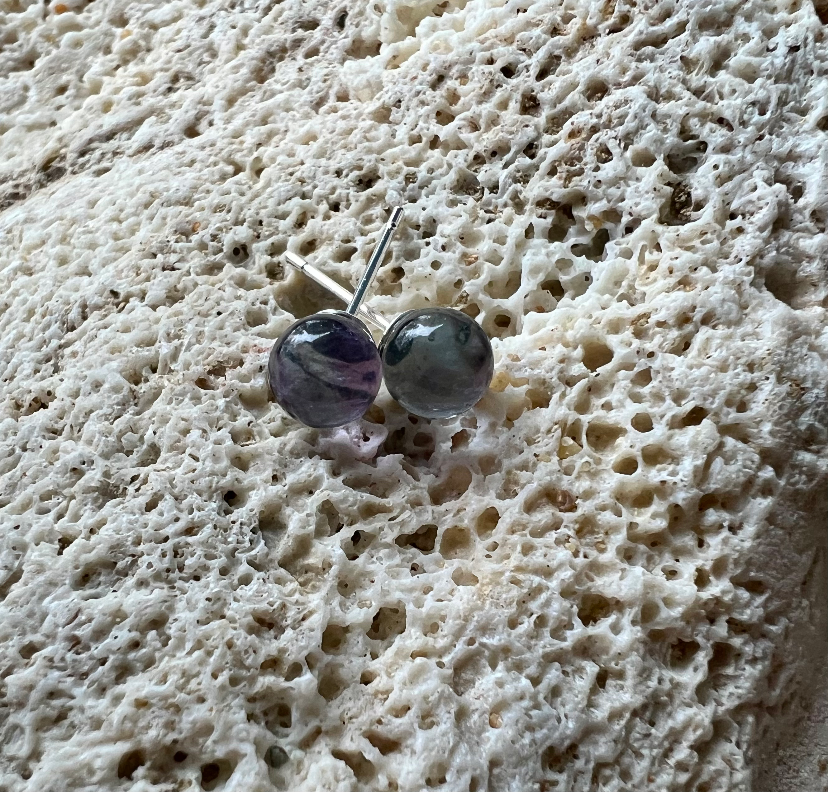 Rainbow Fluorite Crystal Stud Earrings