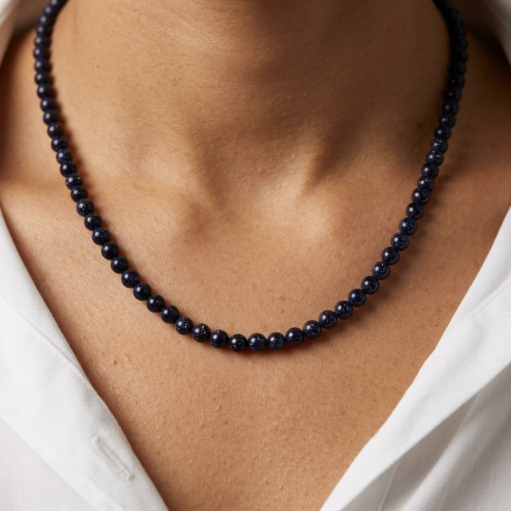 Blue Goldstone Crystal Necklace