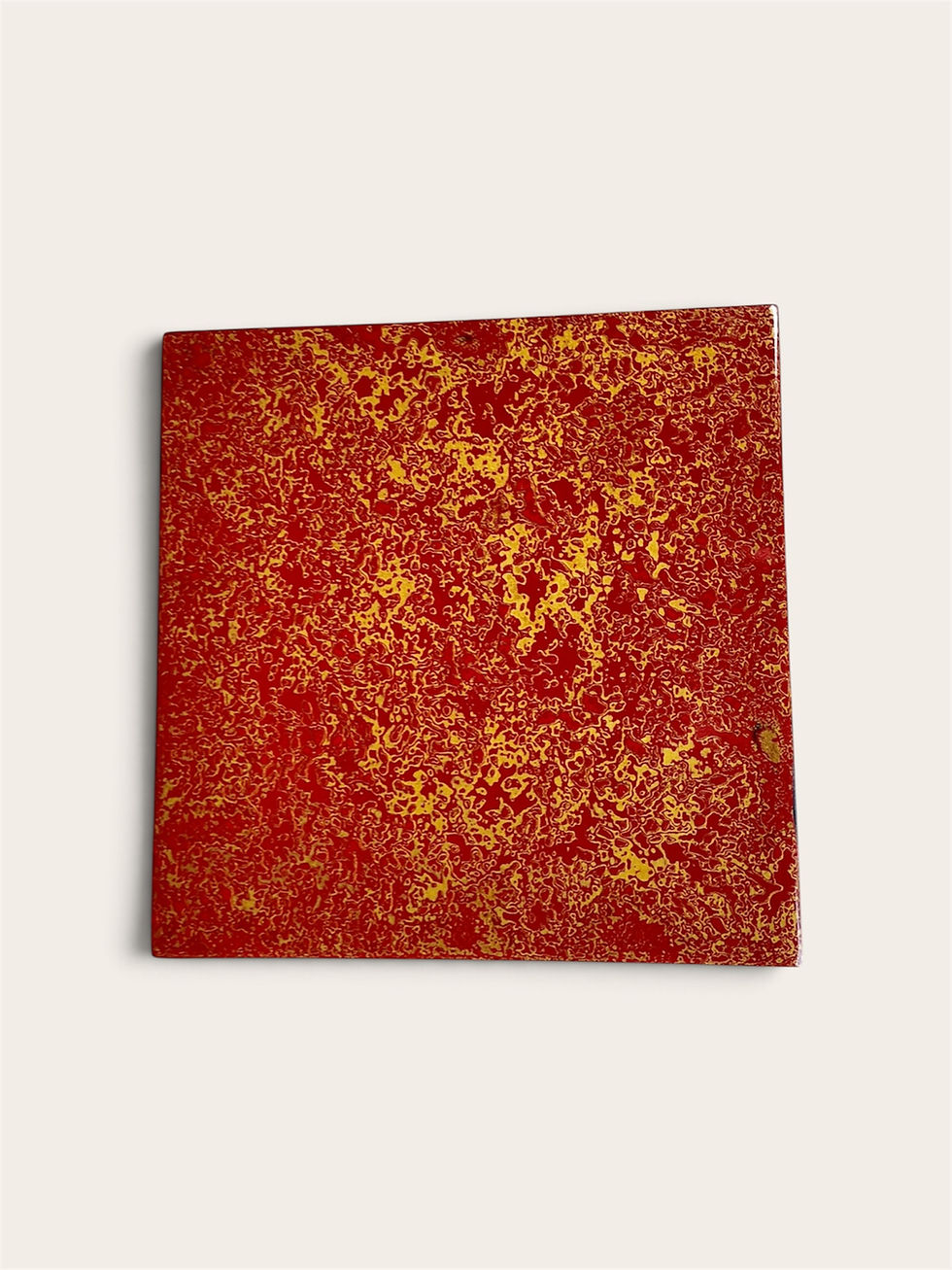Thumbnail: Square rhino skin Chinese lacquer painting in red and gold, 15 x 15 cm (5.9 x 5.9 in), Yi Series