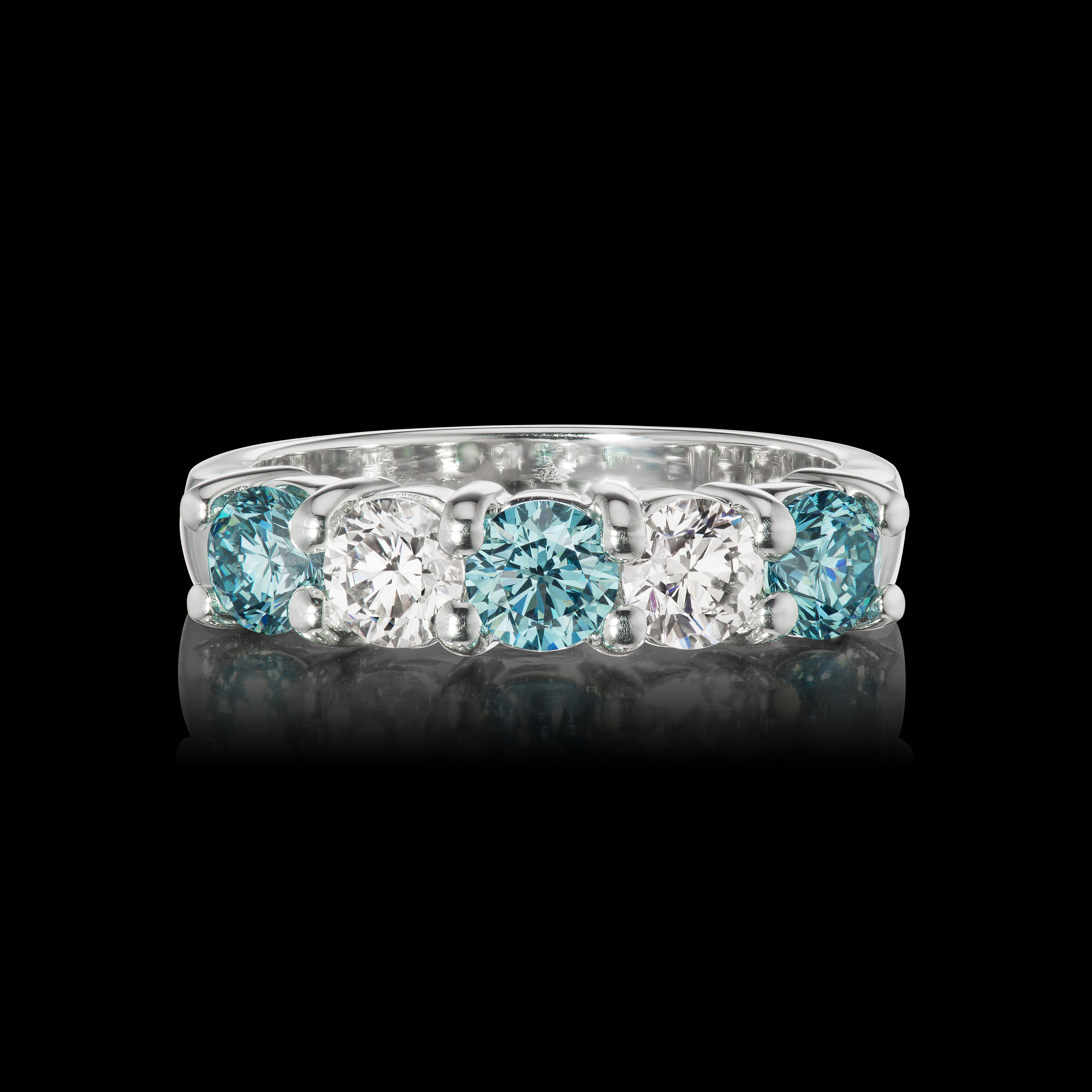 Aqua Sea Blue natural Diamond Anniversary Ring