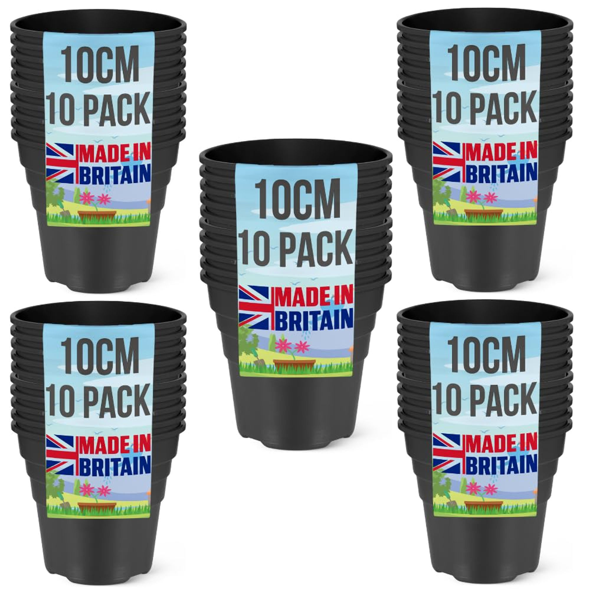 Happy Pots Black Plastic Plant Pot 10cm - 50 Pack - Made in UK