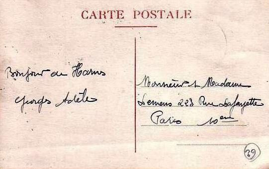 Carte postale envoyé sur le 10ème Arr. de Paris à Mr & Mme LEMENS. 2+2