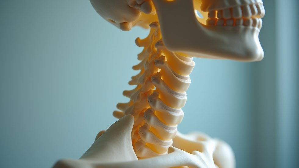 Close-up view of upper cervical spine model showing vertebrae alignment