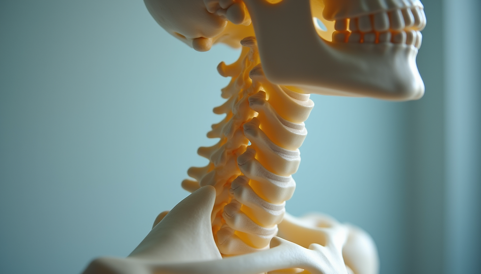 Eye-level view of cervical spine model showing vertebrae alignment