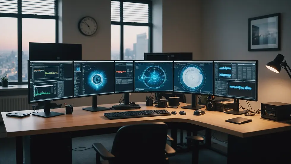 Eye-level view of a computer workstation with multiple screens