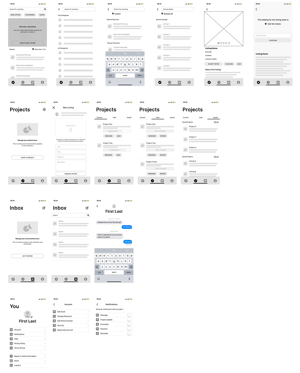 Low fidelity wireframes