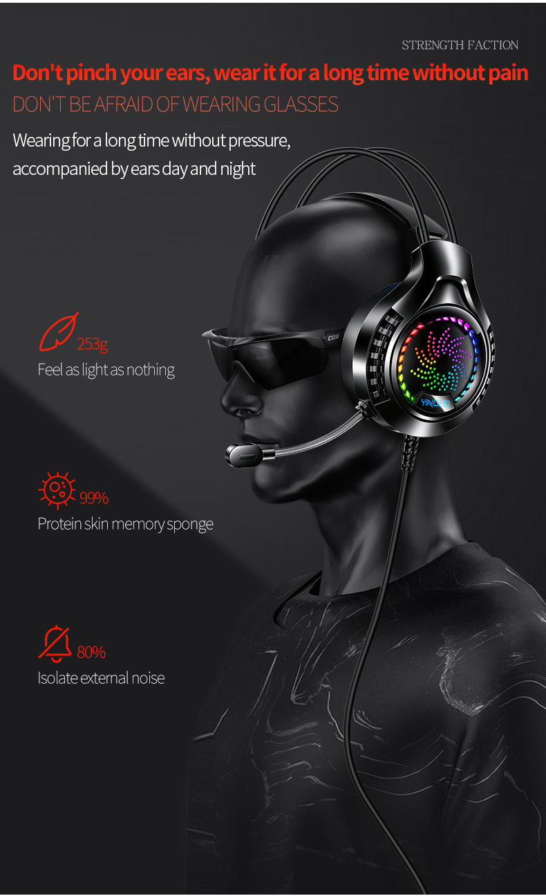 Miniatura: RGB Gaming Headset with Microphone 7.1 Surround HD Sound Stereo Dual 3.5mm USB  