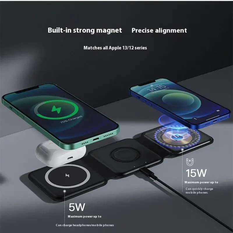 Miniatura: 3 In 1 Magnetic Wireless Charging Folding Mobile Phone Holder
