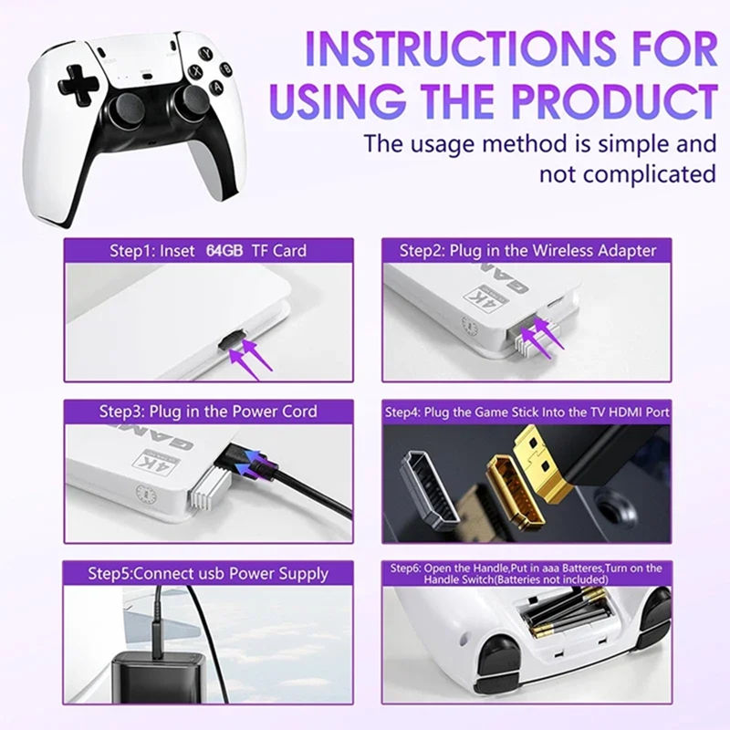Miniatura: M15 4K TV Game Stick 64GB Built-in 3/40000+ Retro Games Console with Wireless Ga