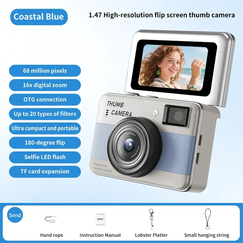 Miniatura: Lenovo 4K CCD HD Camera One-Touch Photo Mini Camera Thumb-Sized Camera Flip-Cove