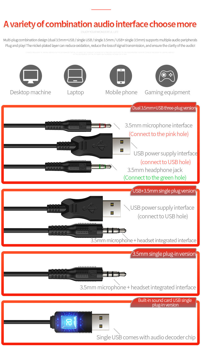Miniatura: RGB Gaming Headset with Microphone 7.1 Surround HD Sound Stereo Dual 3.5mm USB  