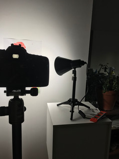 Shot of camera, lights, and wall setup.