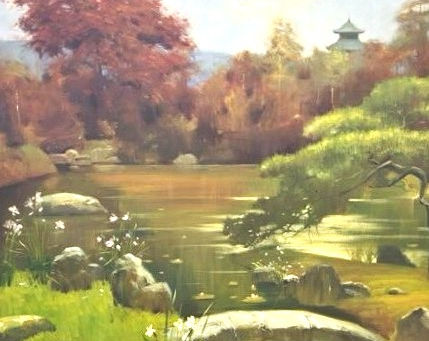 №45 油絵 日本庭園（仮）