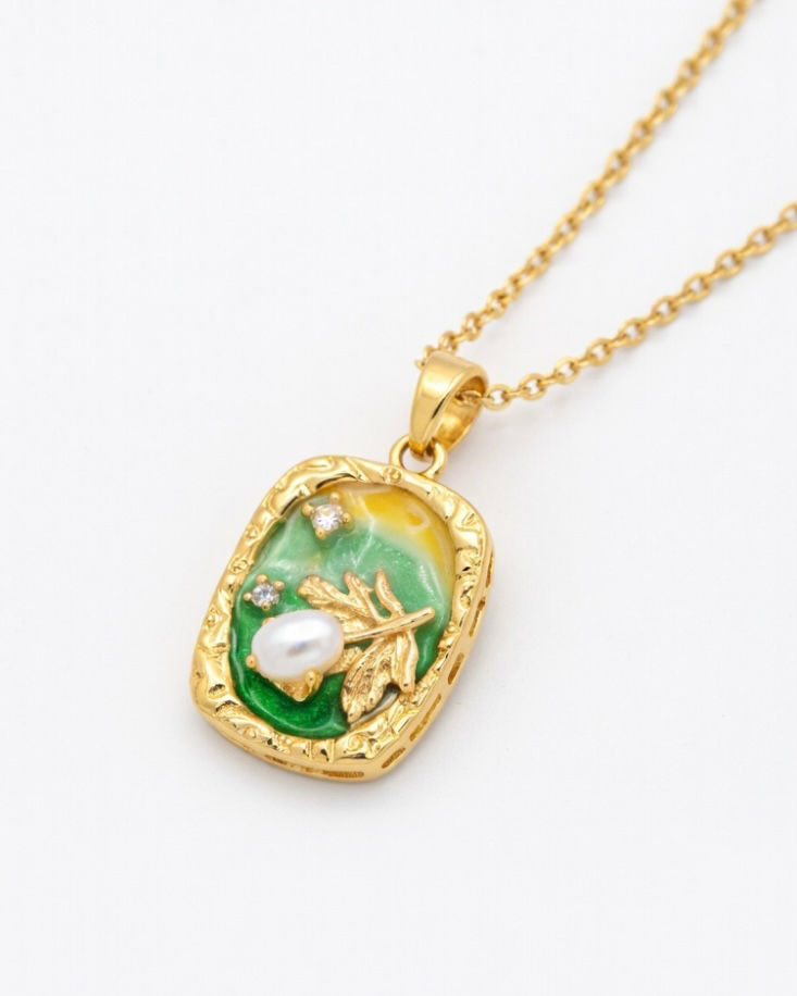 Green Enamel Pearl Nature Charm Pendant