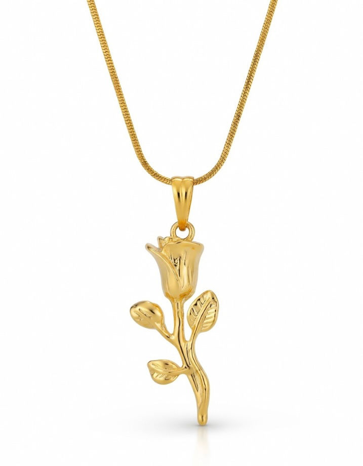Golden Rose Stem Pendant Necklace