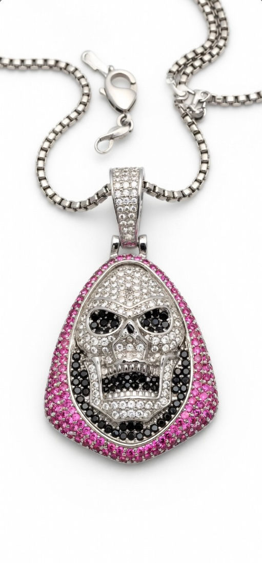 Iced Skull Pink Halo Pendant