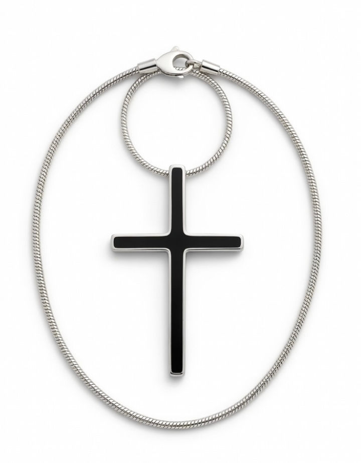 Minimalist Black Enamel Cross Pendant Necklace.