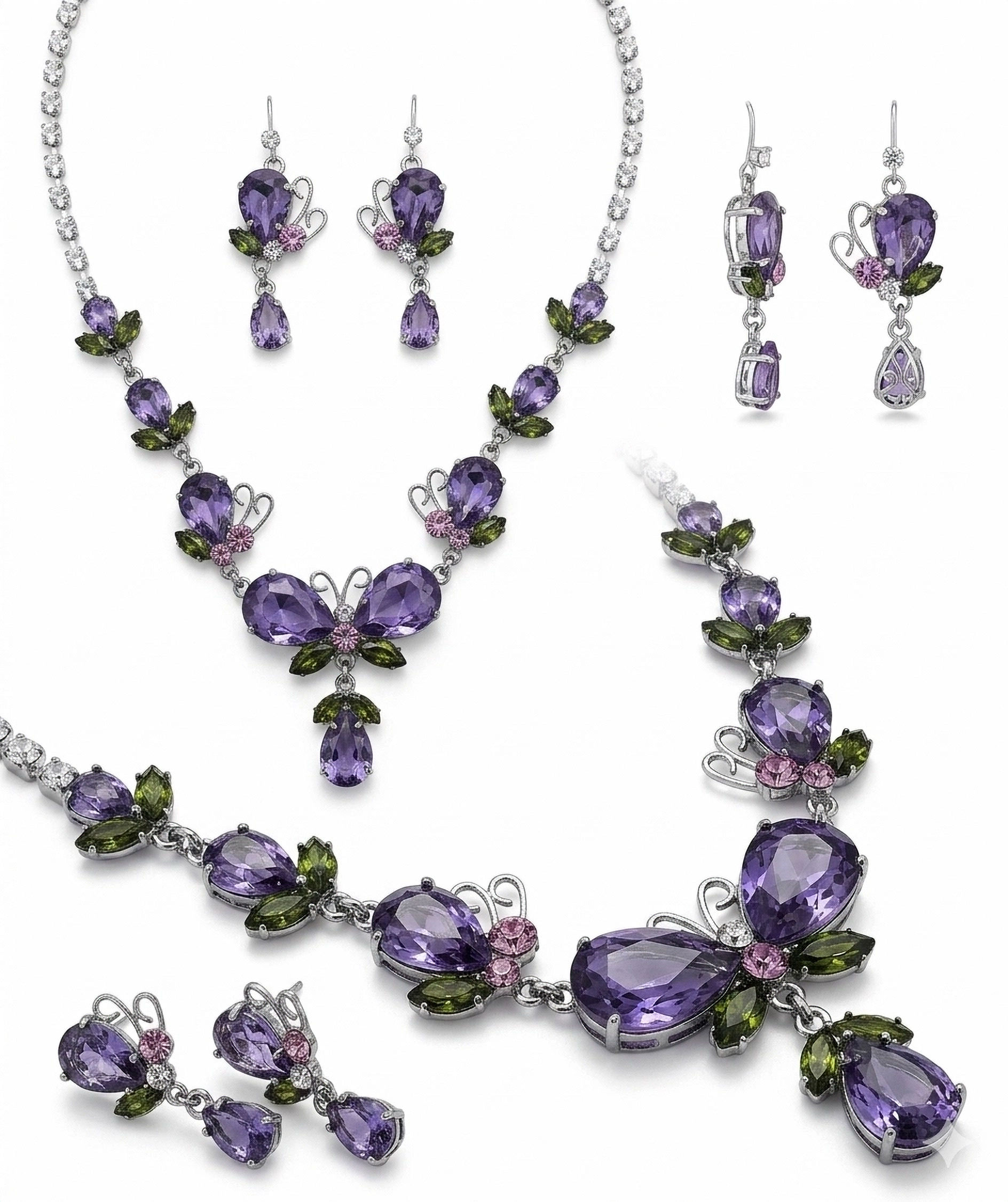 𝕿𝖎𝖆𝖗𝖆 1 OF 1 Purple Crystal Butterfly and Floral ensemble Jwellery Set