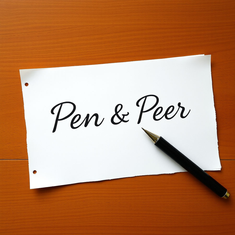 Pen writing on paper and it should say _Pen & Peer_ on the paper in cursive.jpg
