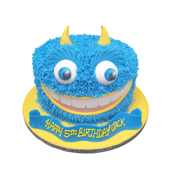 Fluffy Monster cake with colourful fondant icing and edible googly eyes, ideal for a fun and whimsical celebration in the UK.