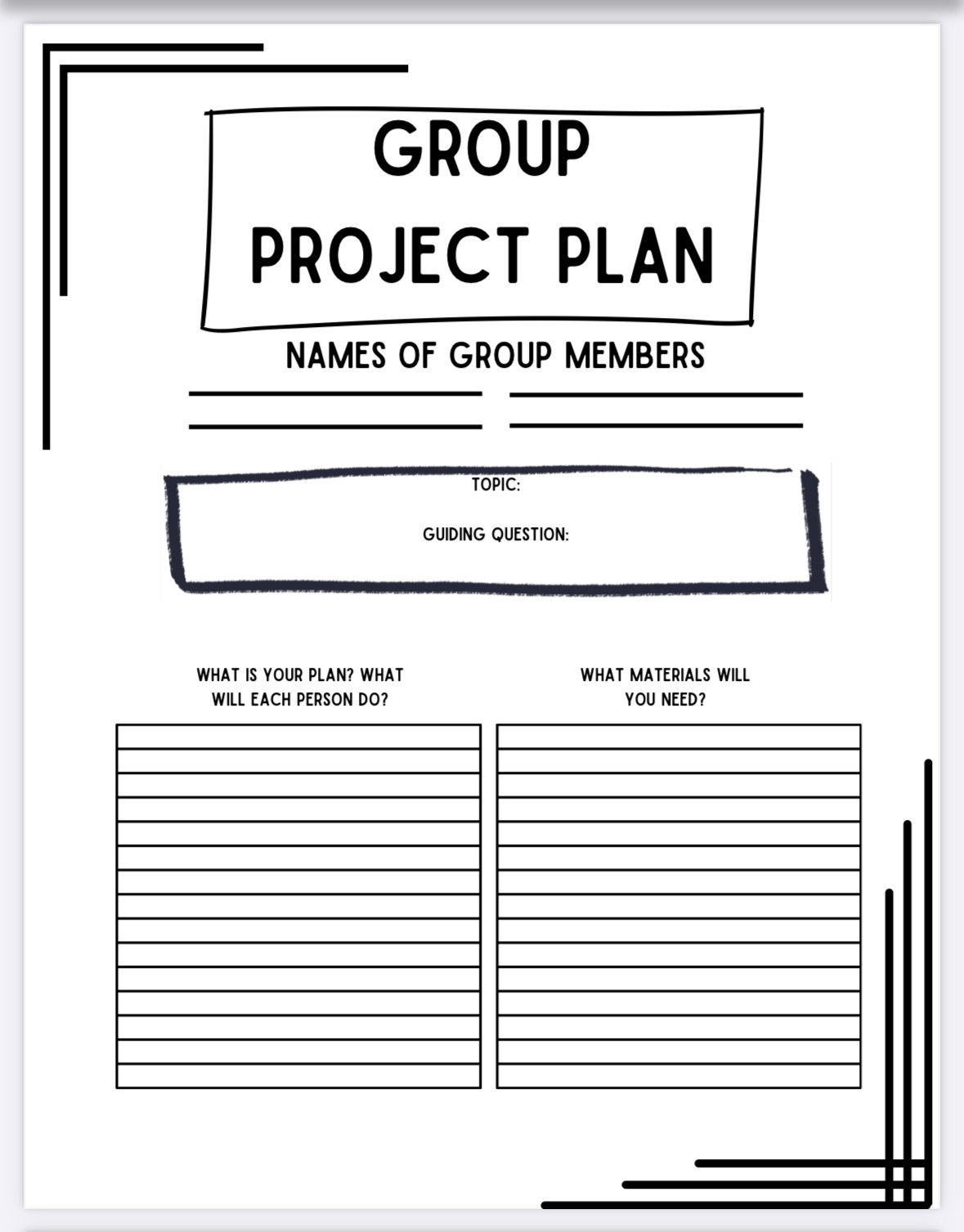 Inquiry based teaching and learning PBL Printable page 1
