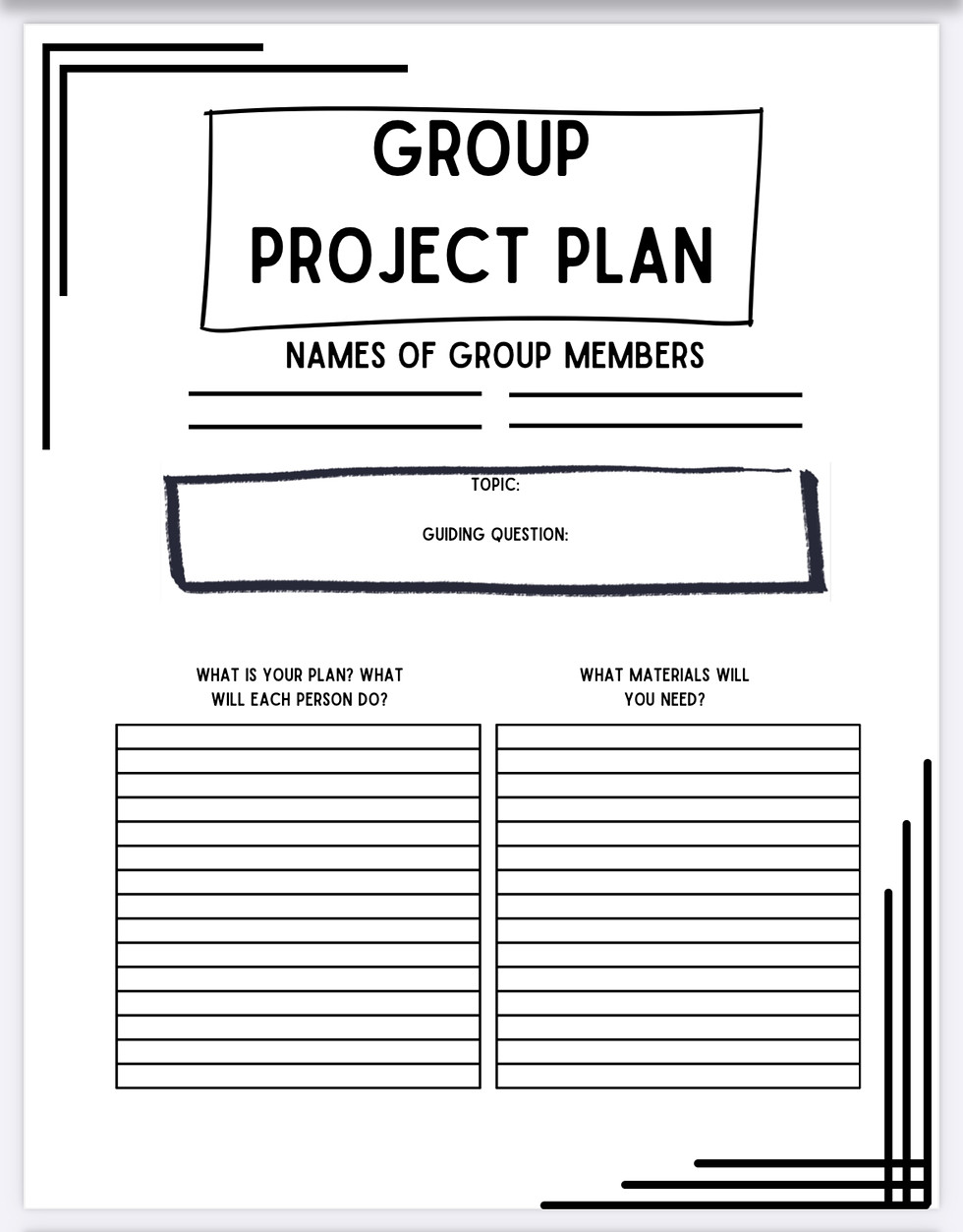Inquiry based teaching and learning PBL Printable page 1