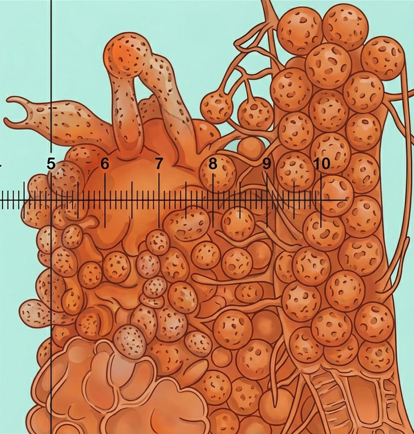 Illustrazione dell'Analisi strutturale degli sferociti di una Russula sp.