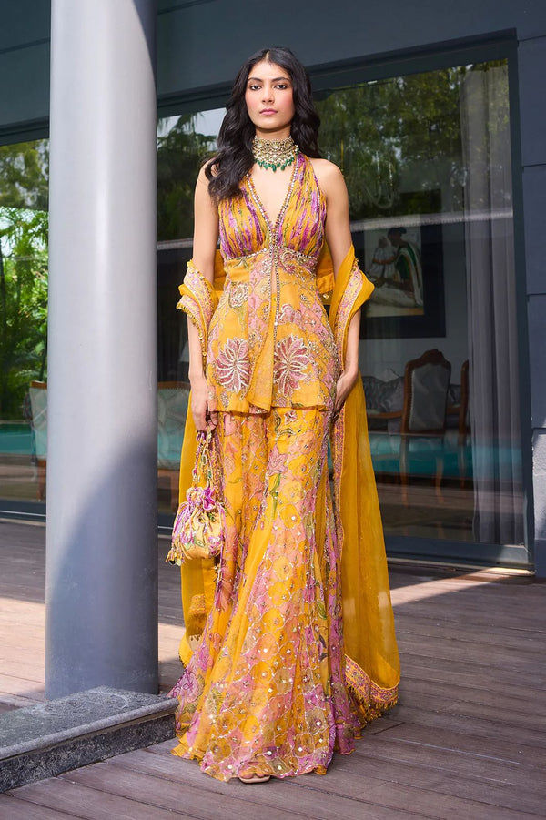 Thumbnail: Kesar yellow Organza Top and Plazoo