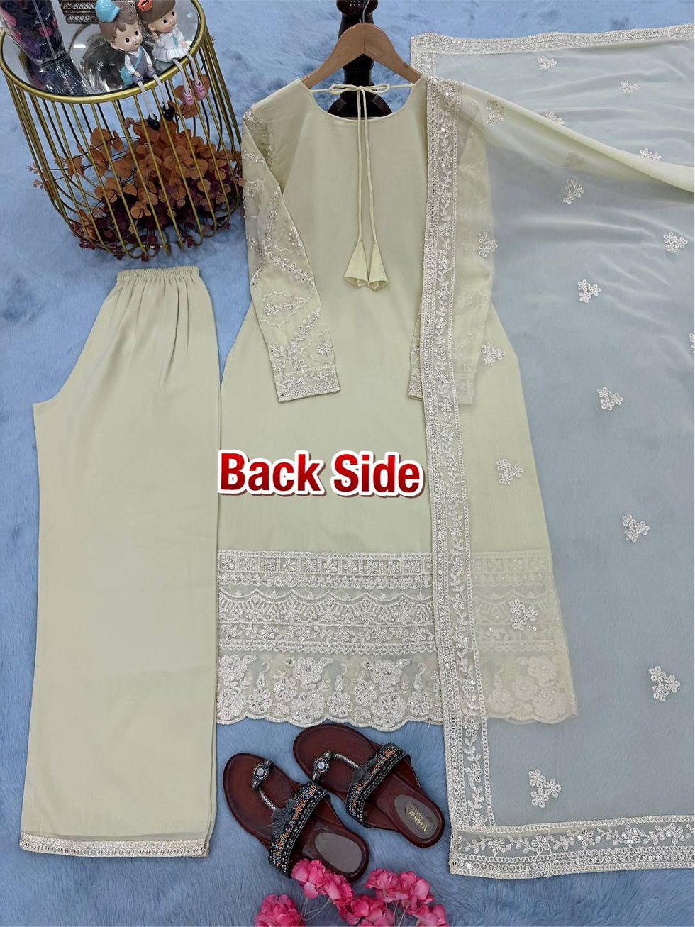 Thumbnail: Cream chikankari suit
