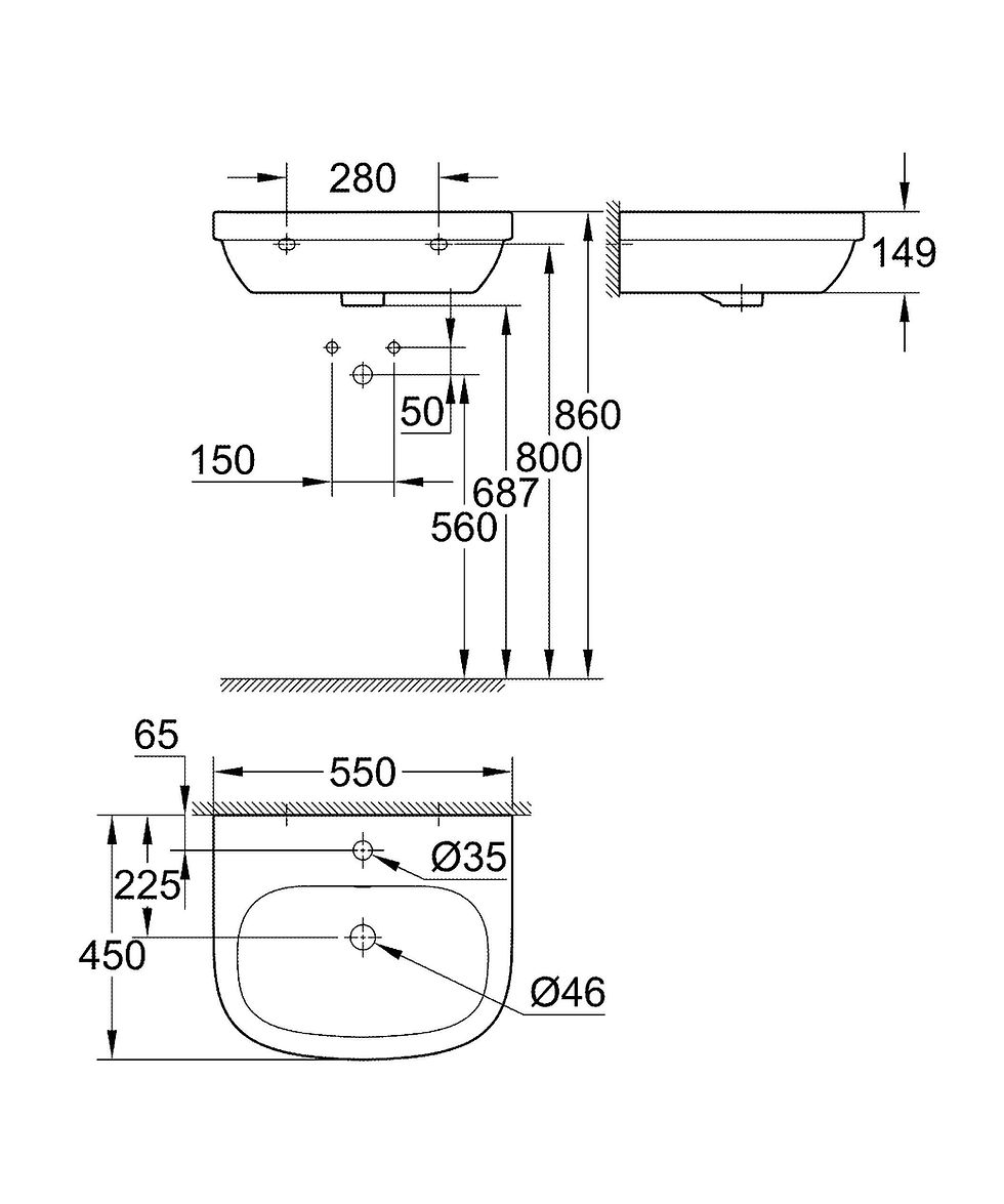 Миниатюра: Раковина GROHE Euro Ceramic 55 см, альпин-белый (39336000)