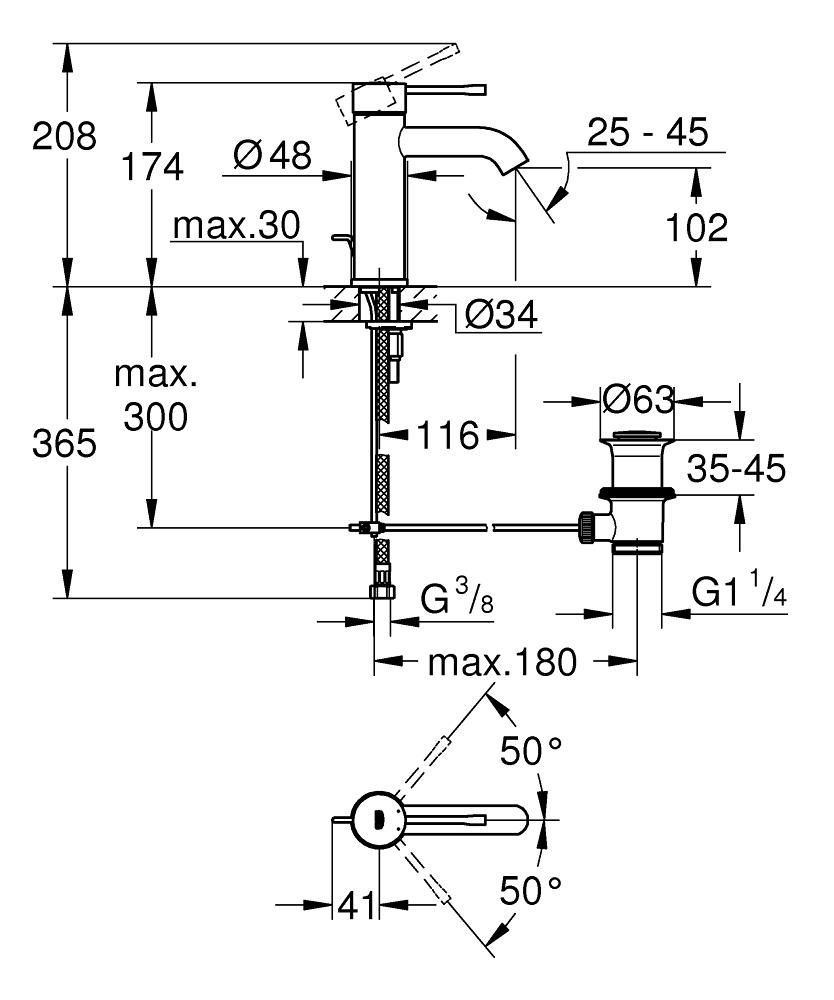Миниатюра: Смеситель для раковины GROHE Essence+ с донным клапаном, (23589001)